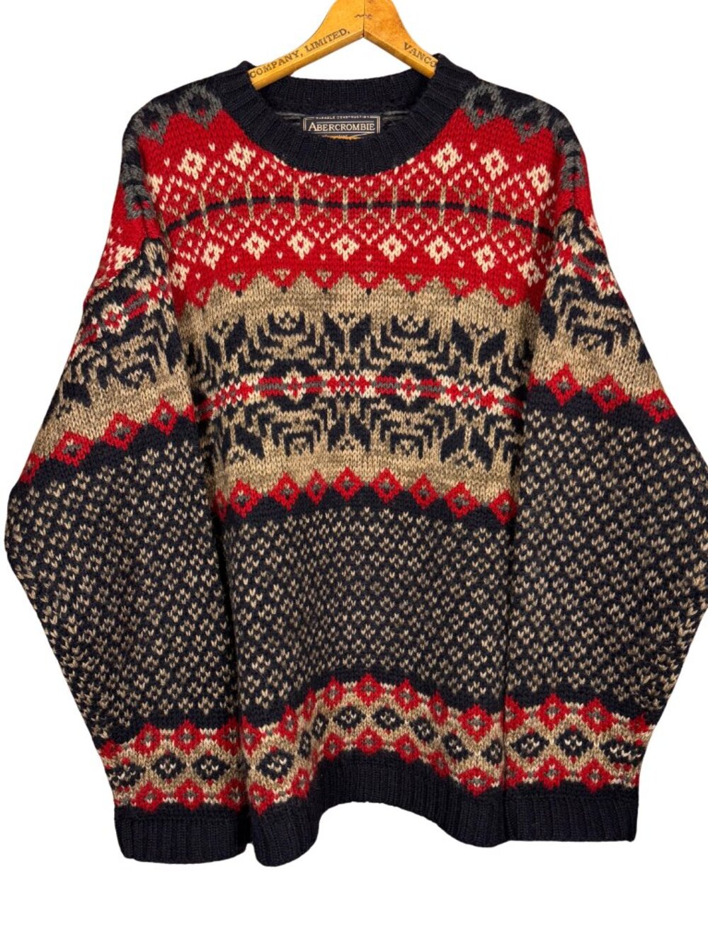 Vintage Abercrombie Wool Sweater, Fair Isle Nordic Knit, Chunky Crewneck